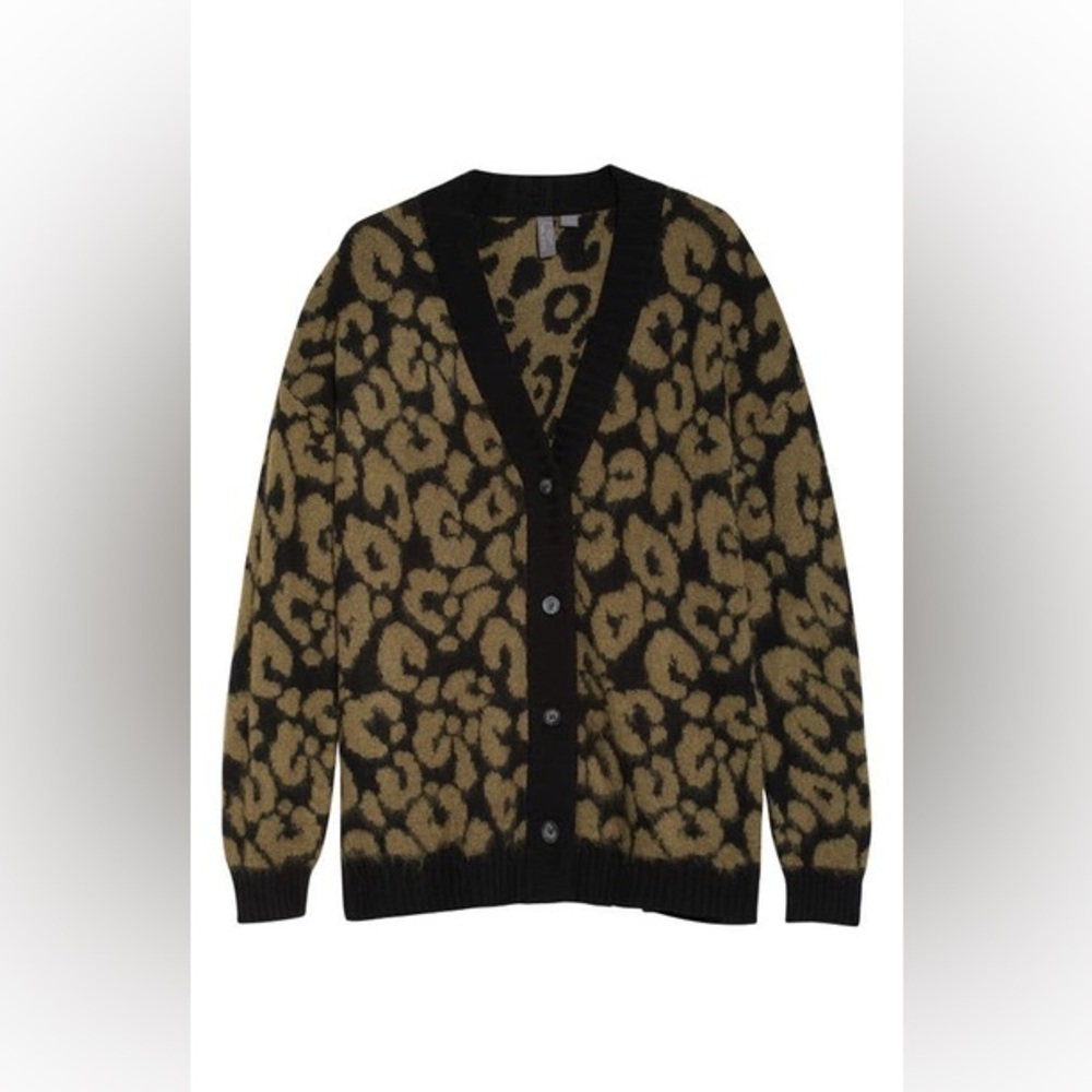 Sweaty Betty Mohair Animal Jacquard Oversized Cardigan Olive & Black Size Medium